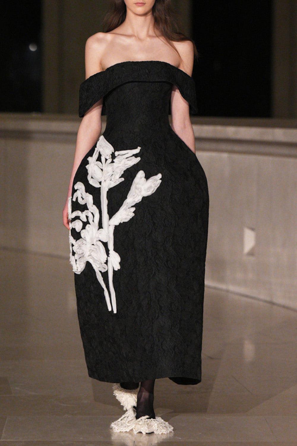 Off Shoulder Cocktail Dress-BLACK-4-CLOTHINGDRESSCOCKTAIL-ERDEM