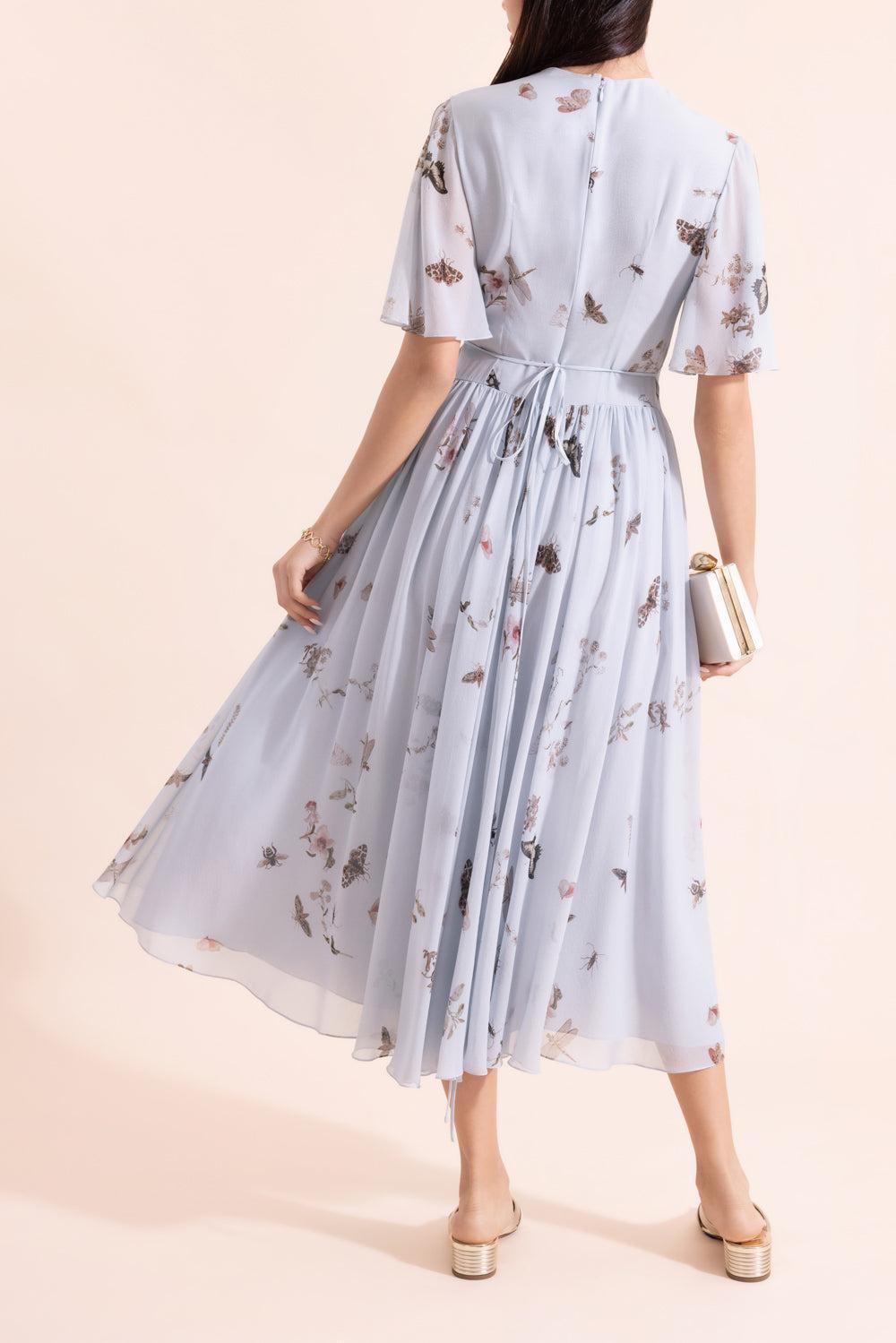 Flutter Sleeve Printed Midi Dress-BLUE-4-CLOTHINGDRESSCOCKTAIL-ERDEM