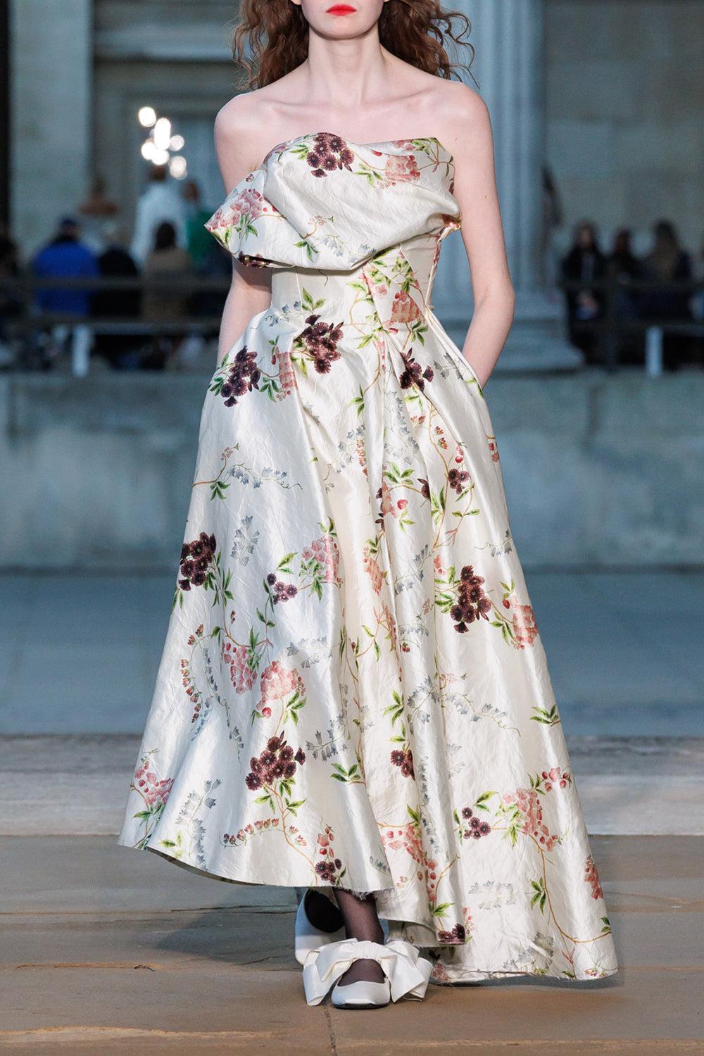 Floral Print Texture Cloud Midi Dress-FLORAL-6-CLOTHINGDRESSCOCKTAIL-ERDEM