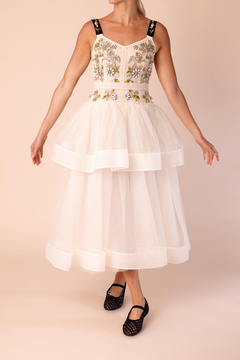 ERDEM-Embroidered Full Skirt Dress-IVORY