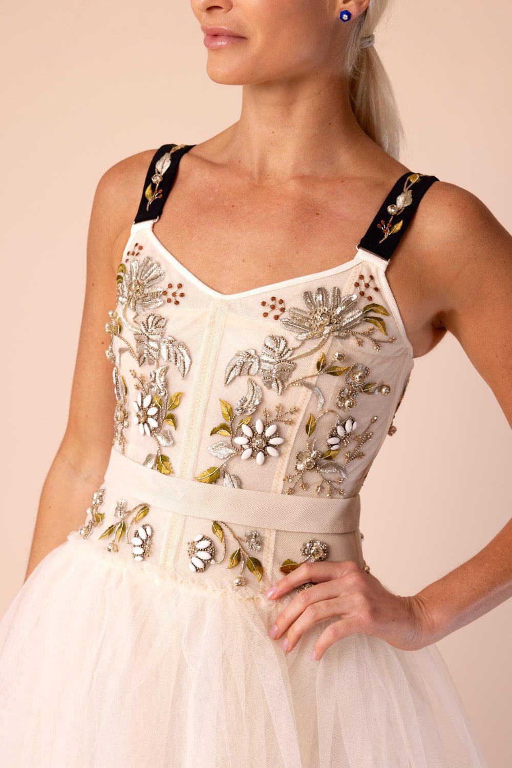 ERDEM-Embroidered Full Skirt Dress-IVORY