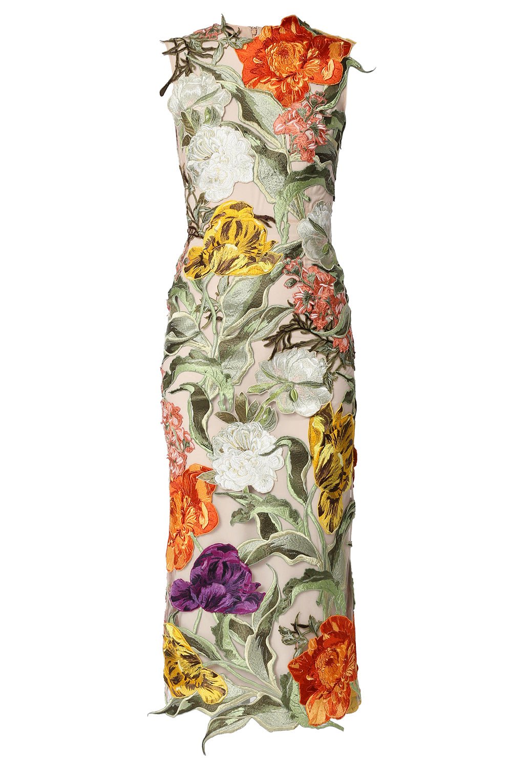 ERDEM-Short Sleeve Fitted Midi Dress-MULTI