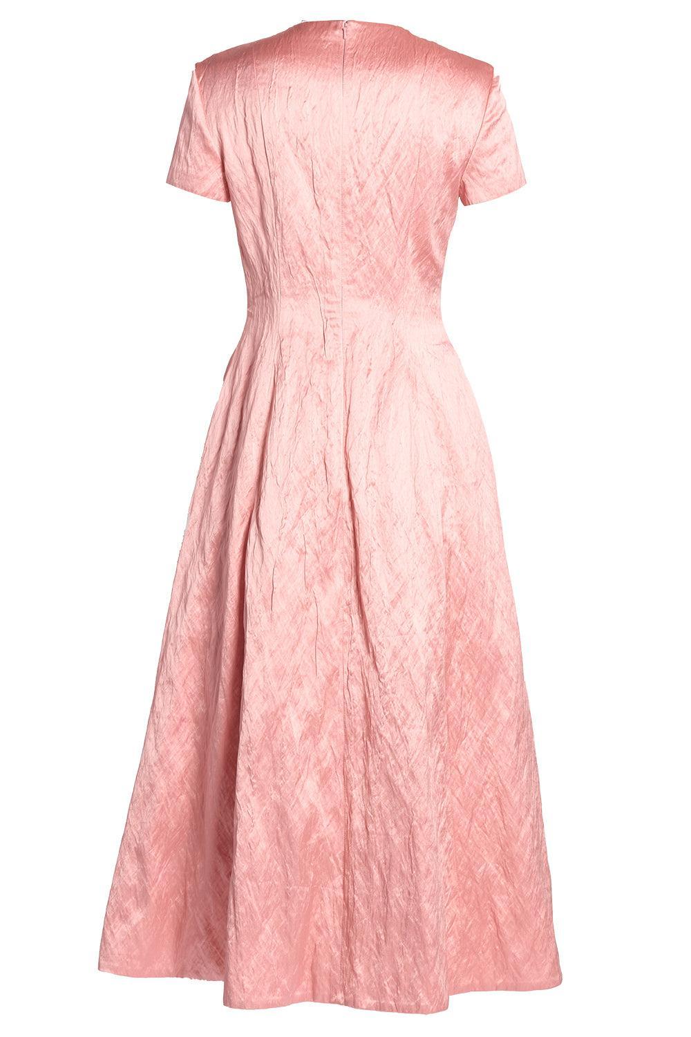 Textured Short Sleeve Dress-PINK-6-CLOTHINGDRESSCOCKTAIL-ERDEM