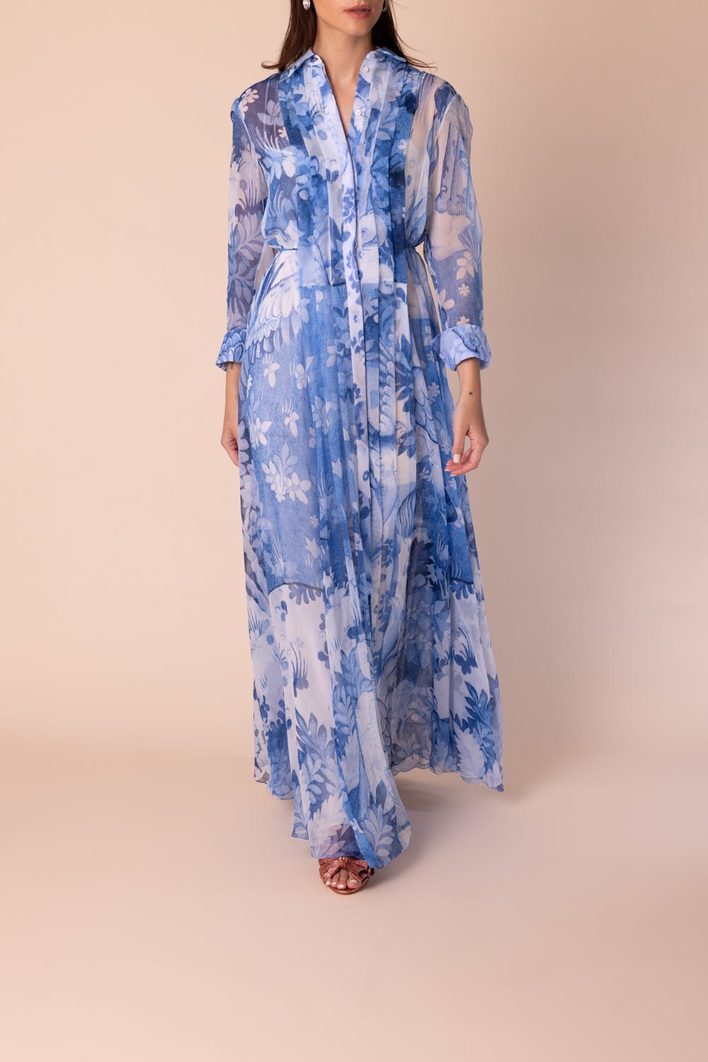ERDEM-Long Sleeve Pleated Gown-