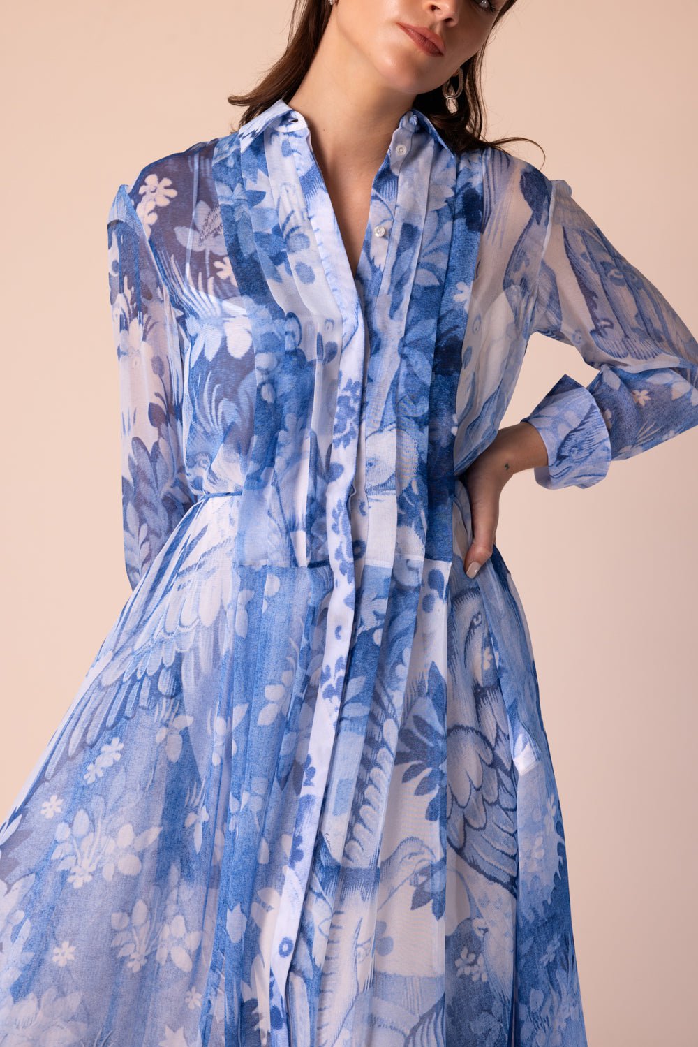 ERDEM-Long Sleeve Pleated Gown-