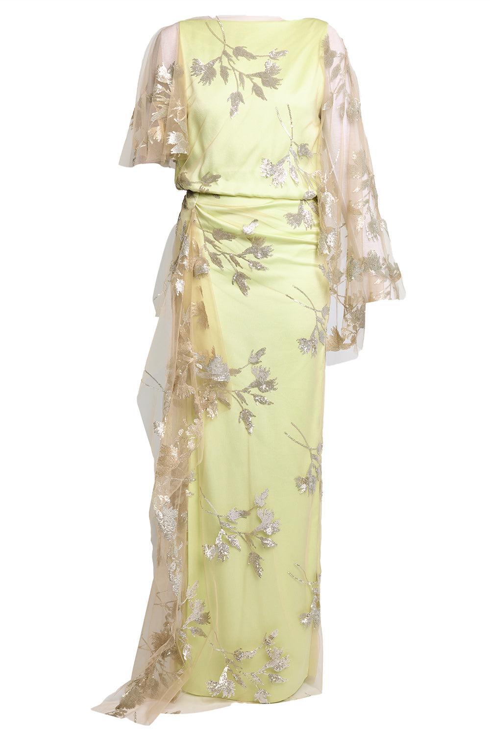 Short Sleeve Drape Gown-PISTACHIO SILVER-4-CLOTHINGDRESSGOWN-ERDEM