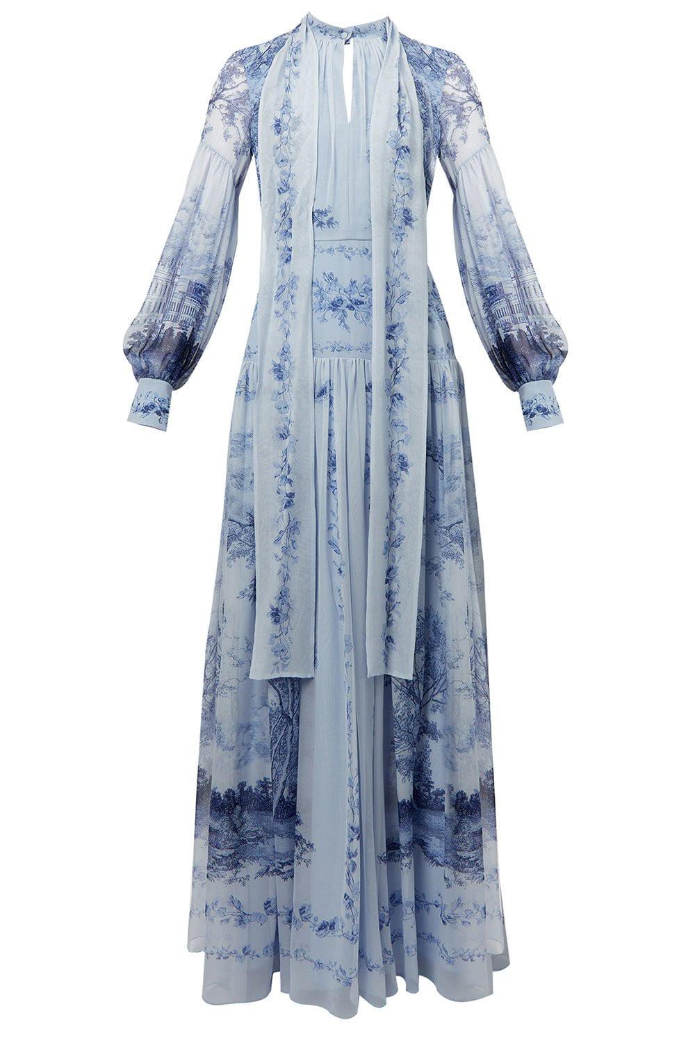 ERDEM-Blouson Sleeve Neck Tie Gown-