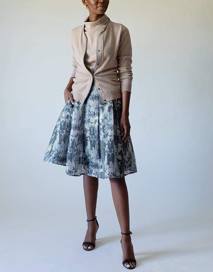 ERDEM-Floral Pleat Skirt-GREEN