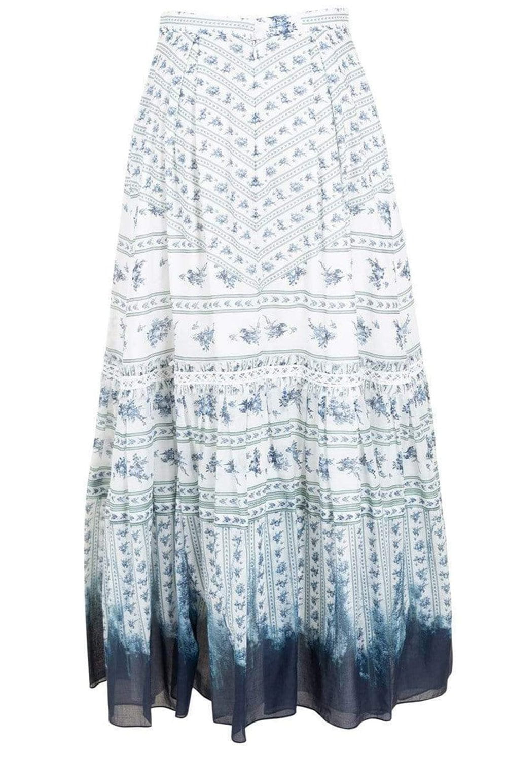 ERDEM-Tavi Floor Length Print Skirt-BLUE