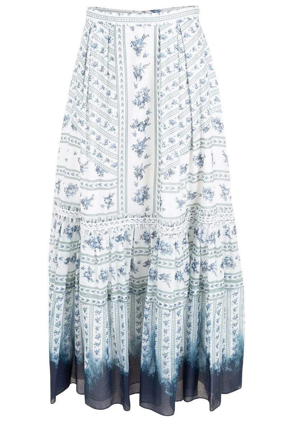 ERDEM-Tavi Floor Length Print Skirt-BLUE