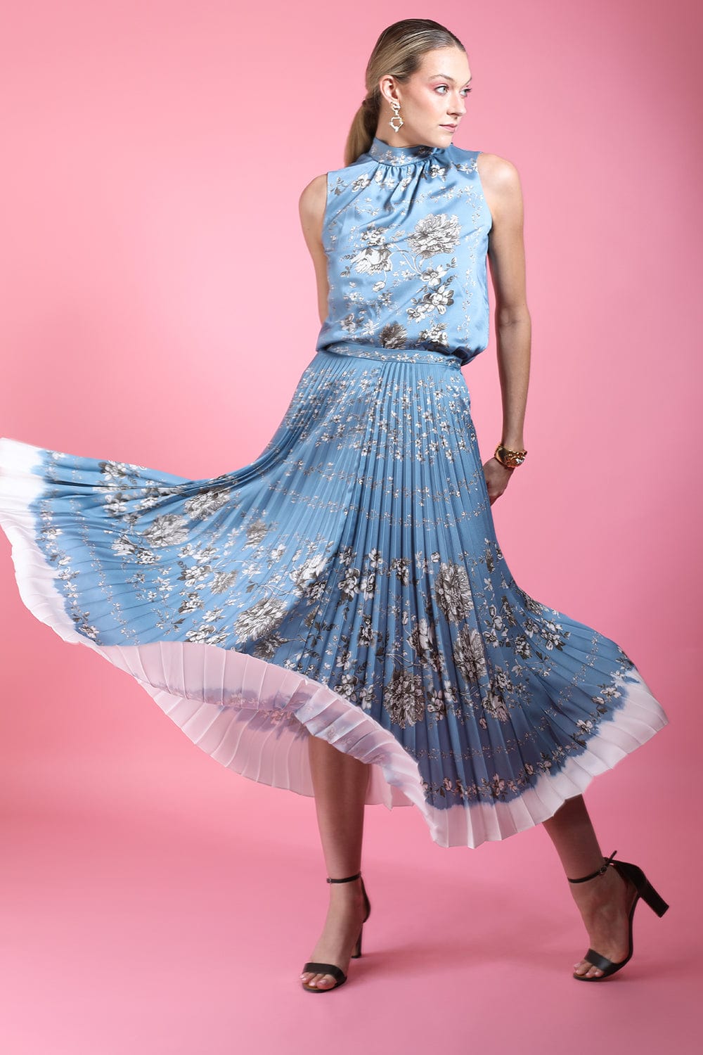 ERDEM-Nesrine Pleated Skirt - Blue-