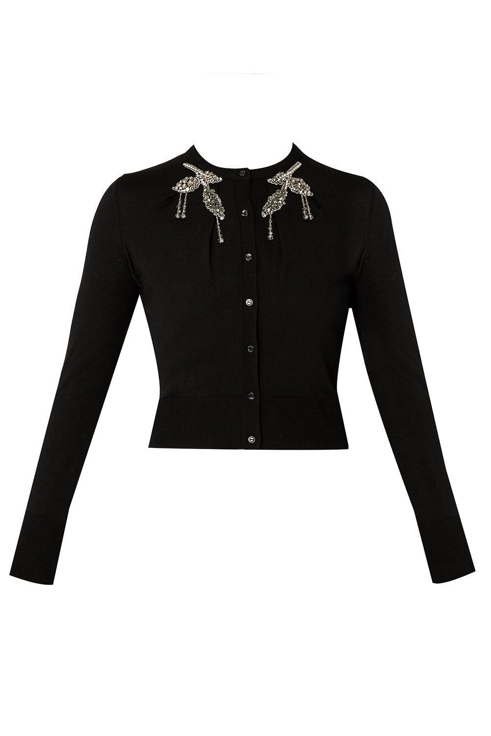 Embroidered Cropped Cardigan-BLACK-XS-CLOTHINGTOPCARDIGAN-ERDEM