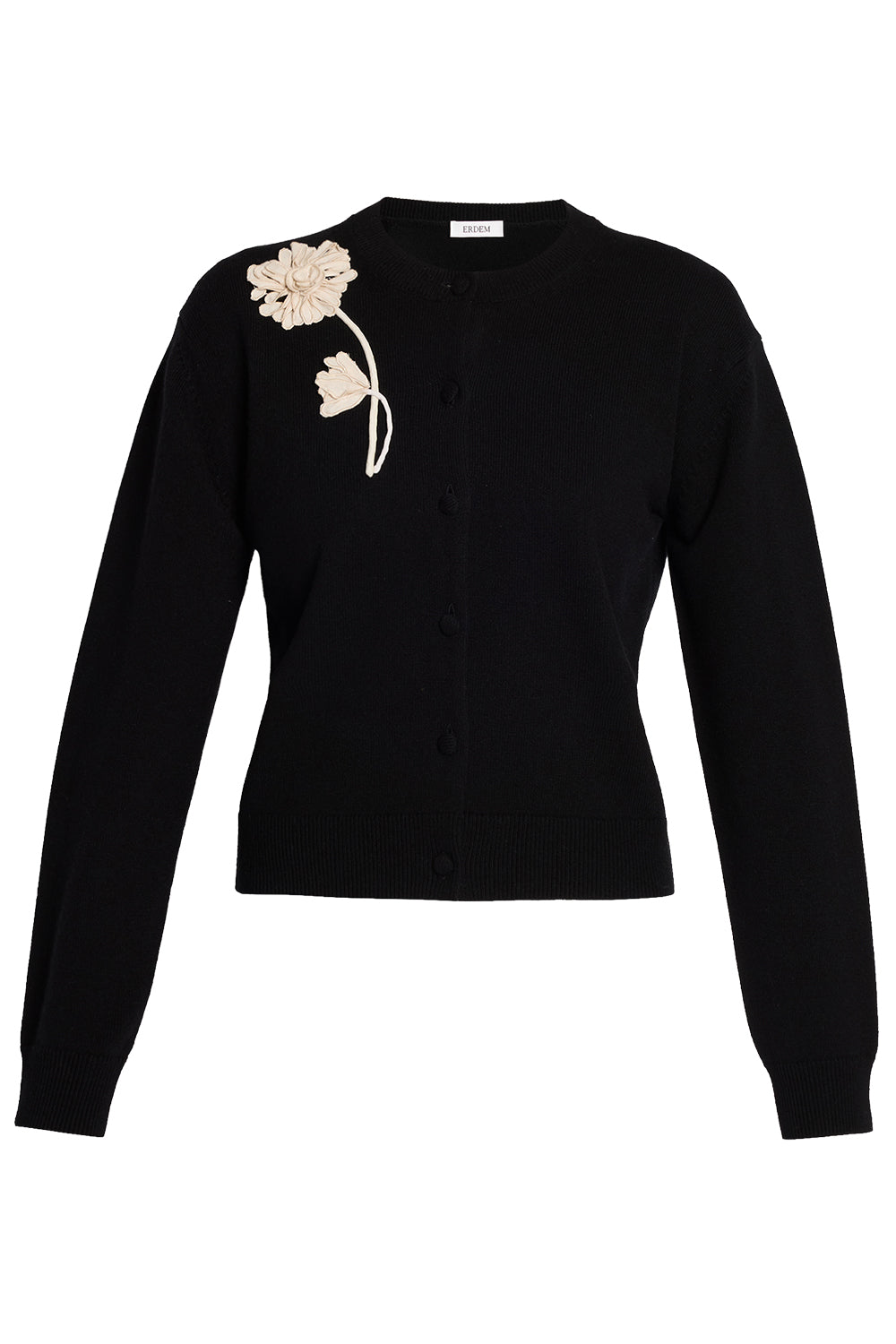  Floral Ribbon Long Sleeve Cardigan-BLACK-XS-CLOTHINGTOPCARDIGAN-ERDEM 