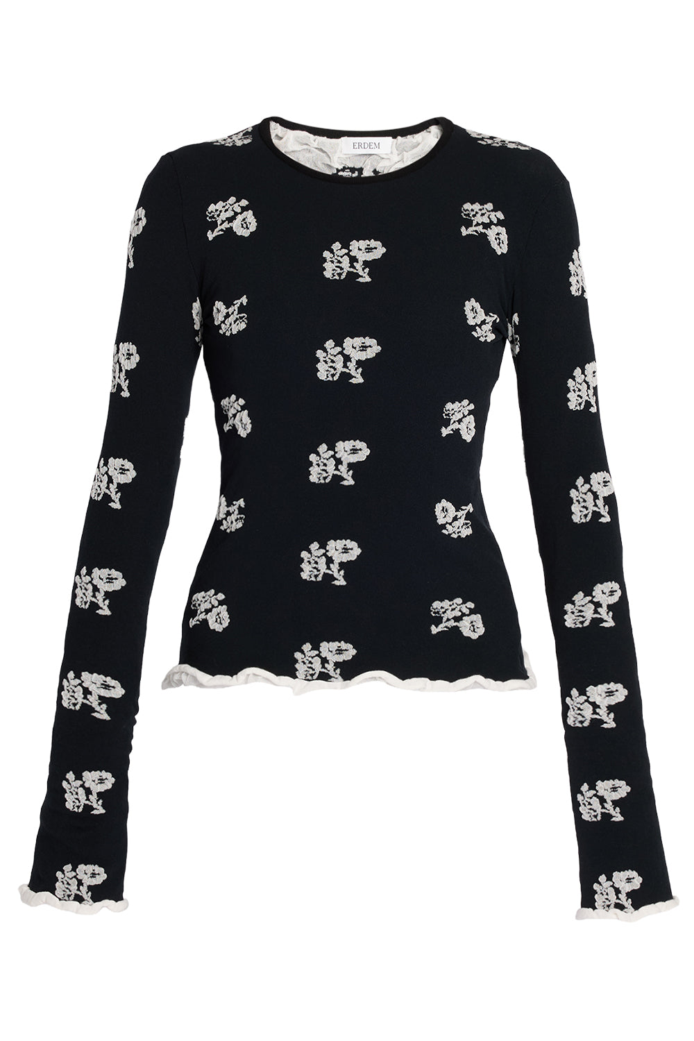 Floral Jacquard Long Sleeve Top-BLACK-XS-CLOTHINGTOPKNITS-ERDEM