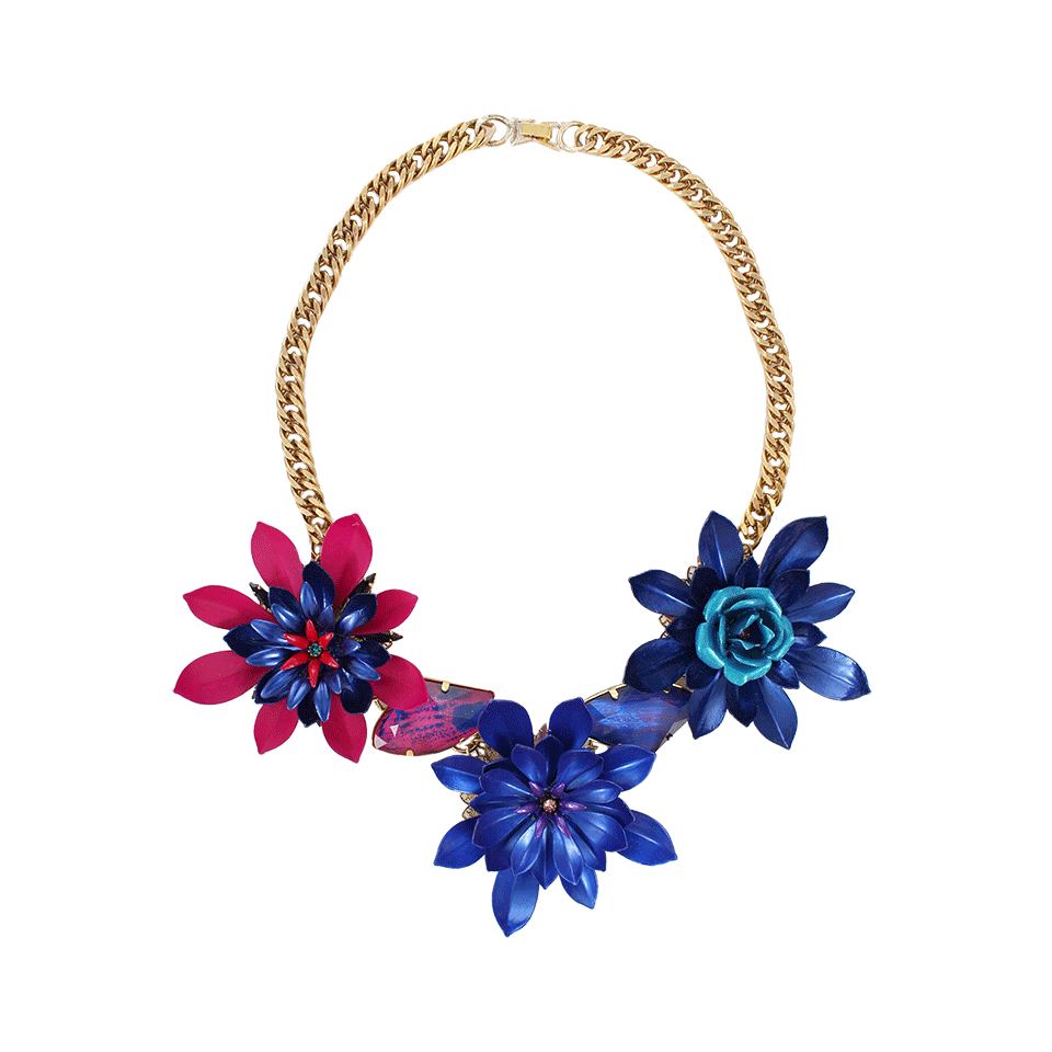 ERICKSON BEAMON-Pink And Blue Urban Jungle Flower Necklace-BLUE/PNK