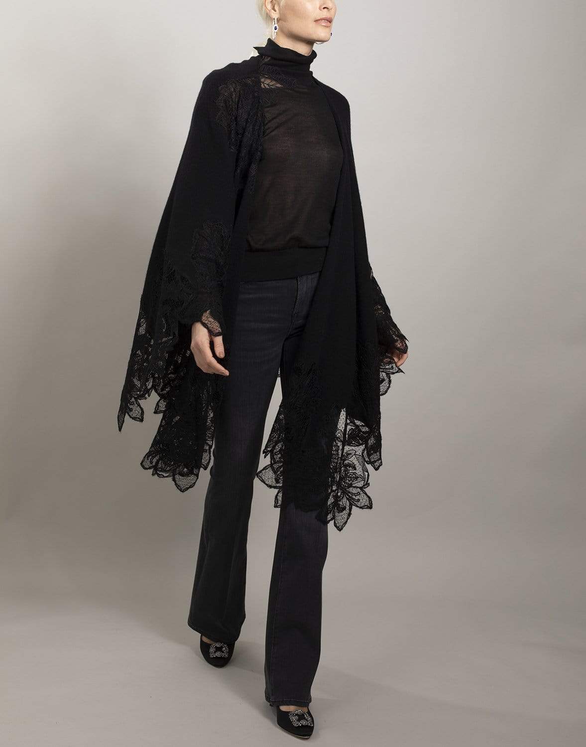 ERMANNO SCERVINO-Lace Cashmere Top - Black-BLACK