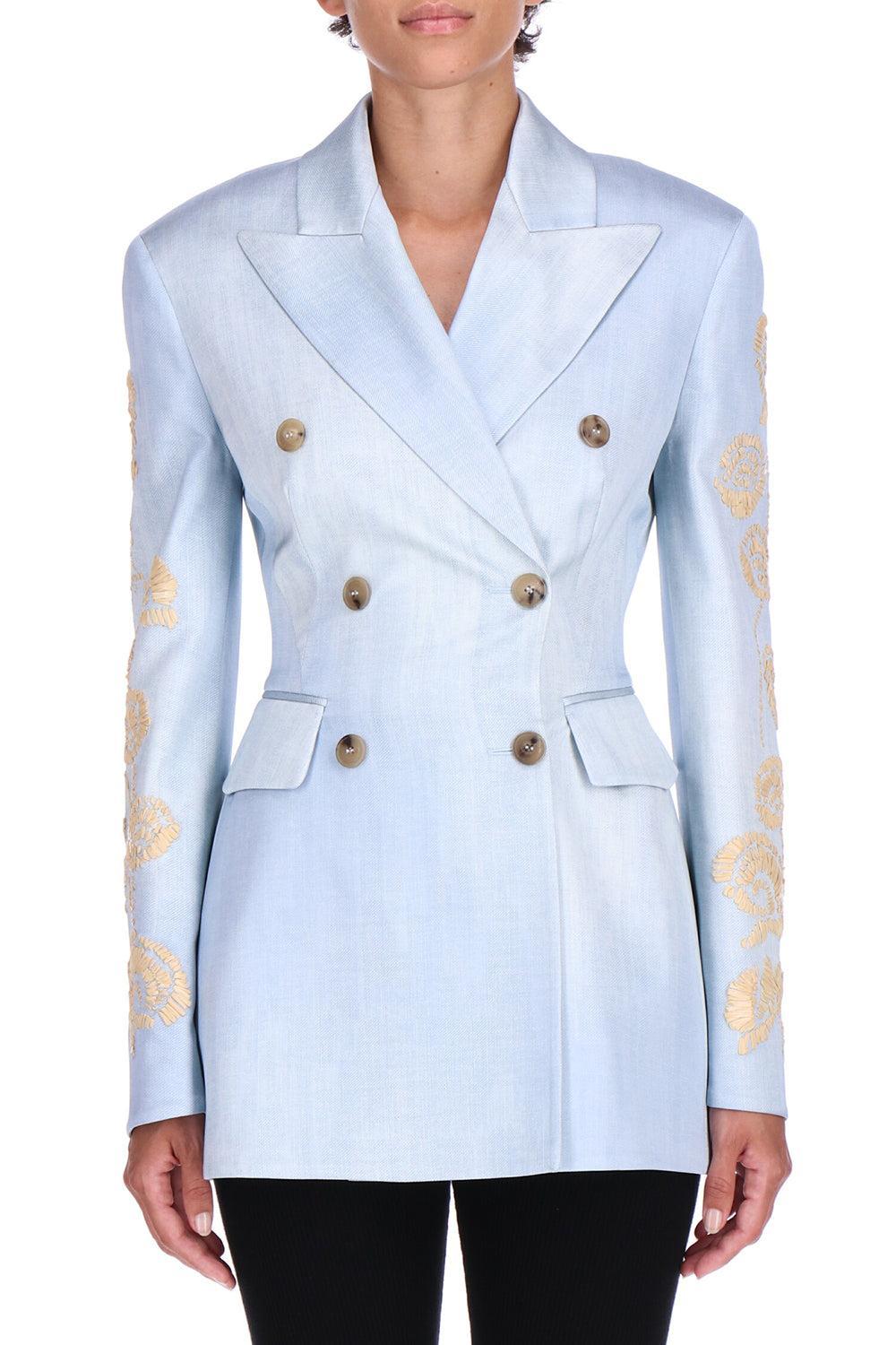 Embroidered Double Breasted Jacket-ST DNM-44-CLOTHINGJACKETDENIM-ERMANNO SCERVINO