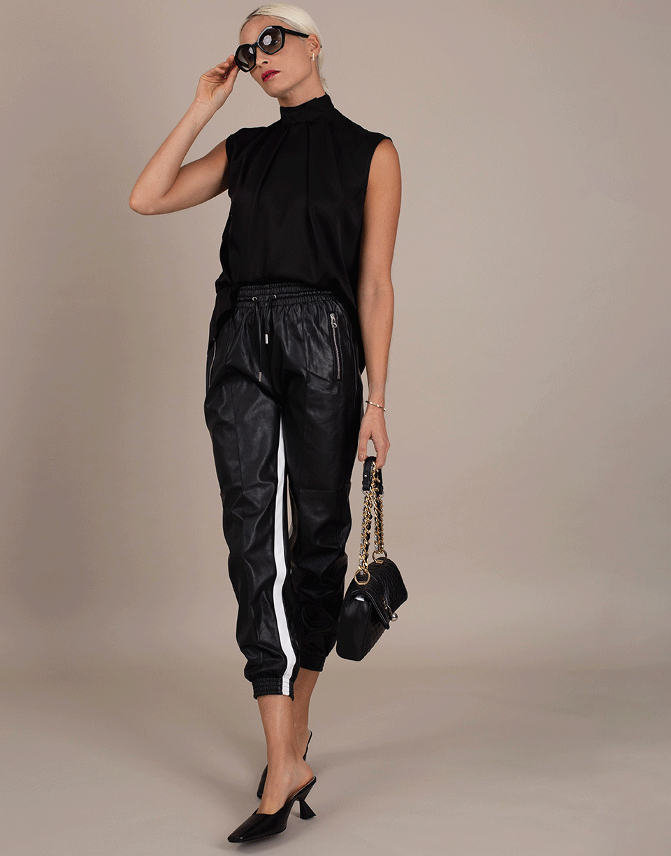 ERMANNO SCERVINO-Black Inner Stripe Eco Leather Jogger-