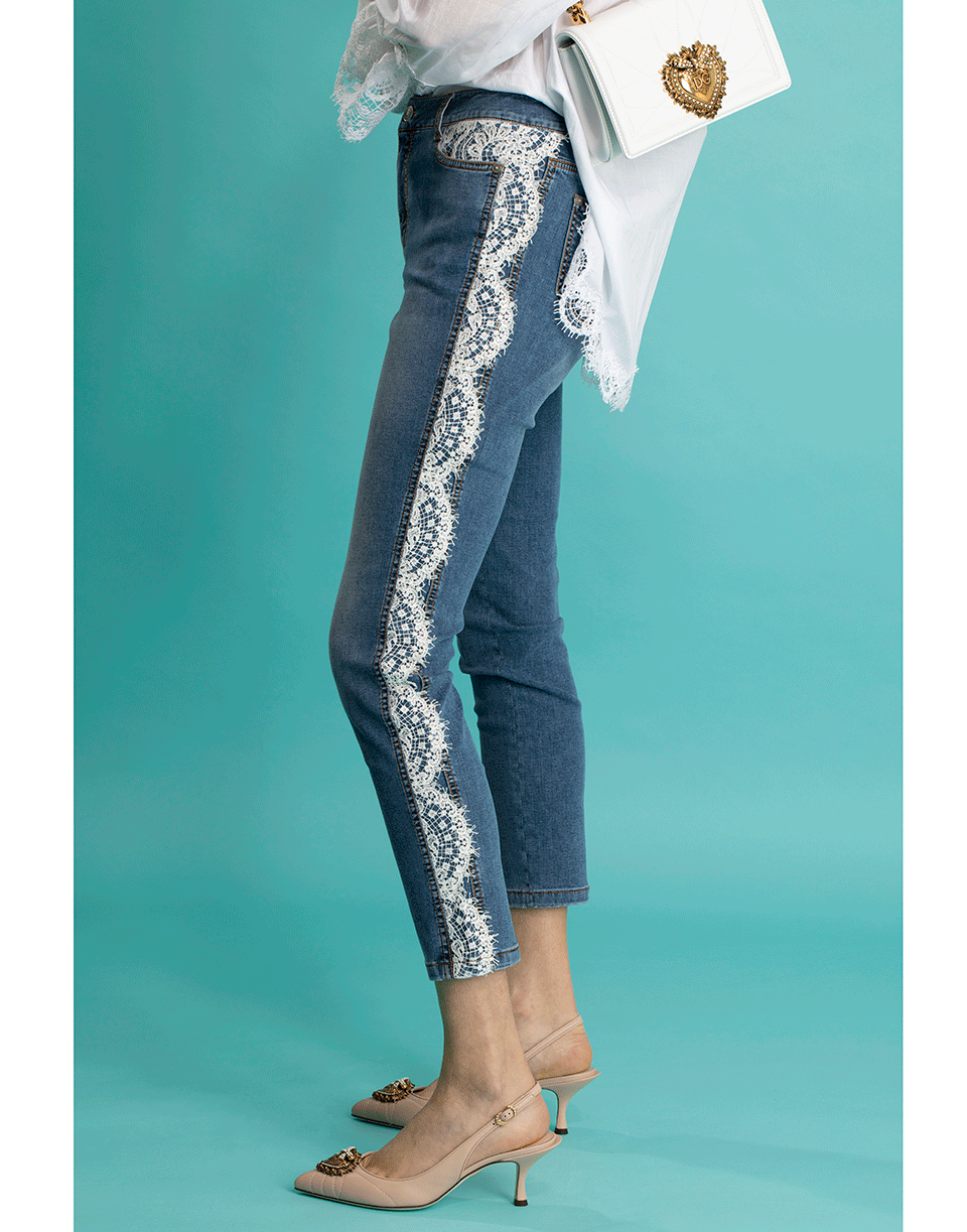 ERMANNO SCERVINO-Lace Tux Stripe Mid-Rise Jean-