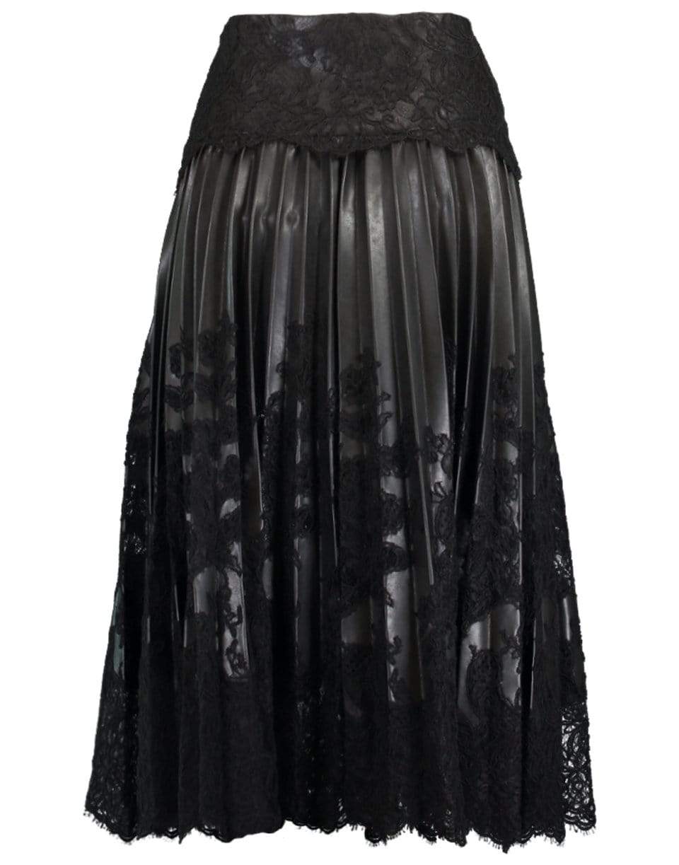 ERMANNO SCERVINO-Black Leather Pleated Lace Skirt-