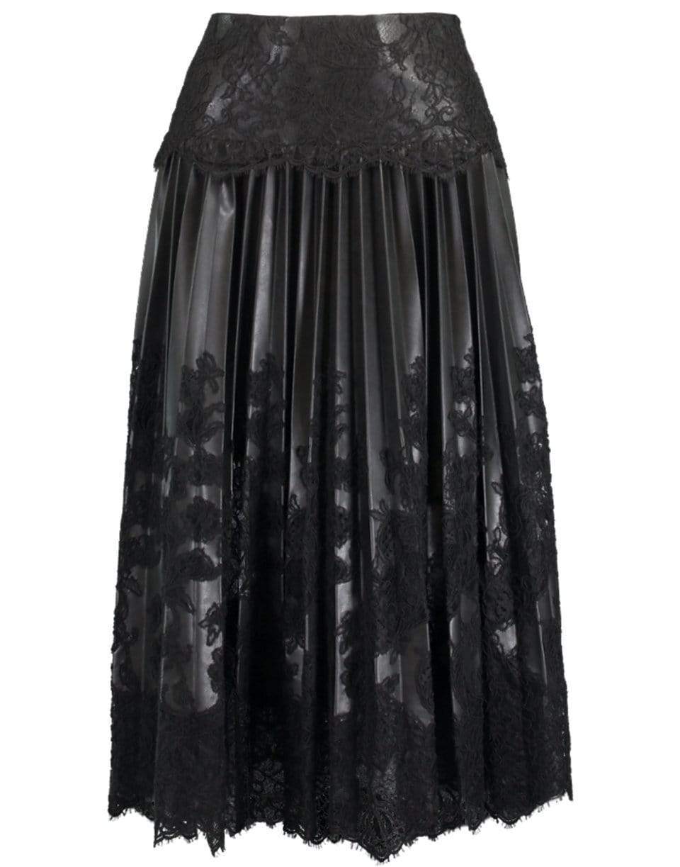 ERMANNO SCERVINO-Black Leather Pleated Lace Skirt-