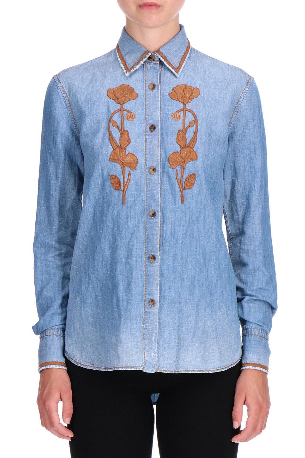 Embroidered Denim Shirt-BRT COBA-40-CLOTHINGTOPBLOUSE-ERMANNO SCERVINO