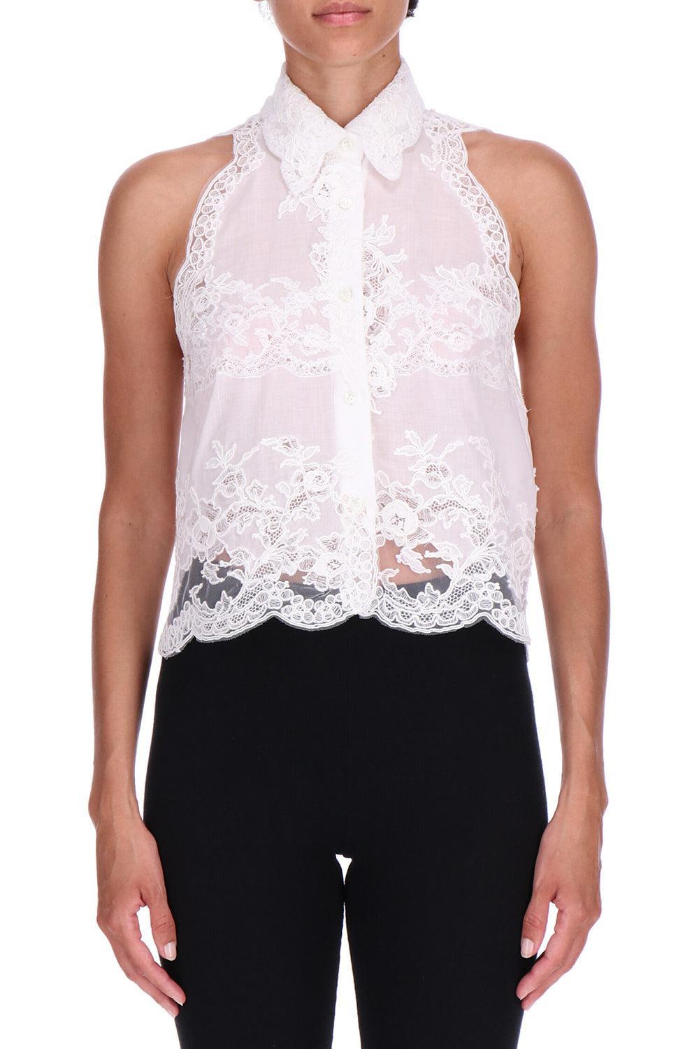 Sleeveless Embroidered Blouse-BRT WHT-40-CLOTHINGTOPBLOUSE-ERMANNO SCERVINO