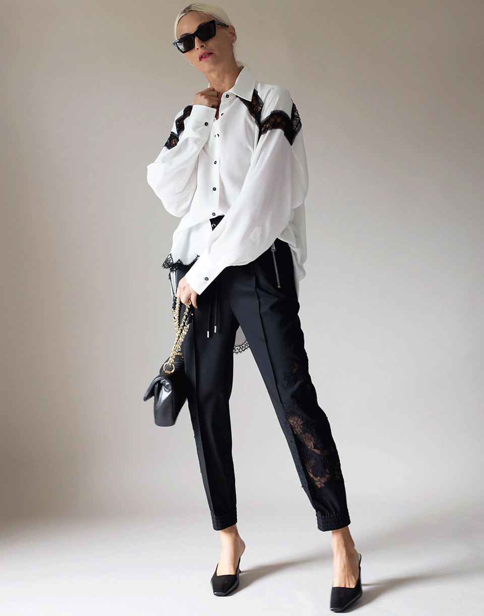 ERMANNO SCERVINO-White Long Sleeve Lace Blouse-