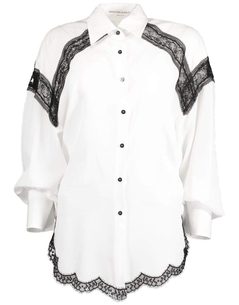 ERMANNO SCERVINO-White Long Sleeve Lace Blouse-