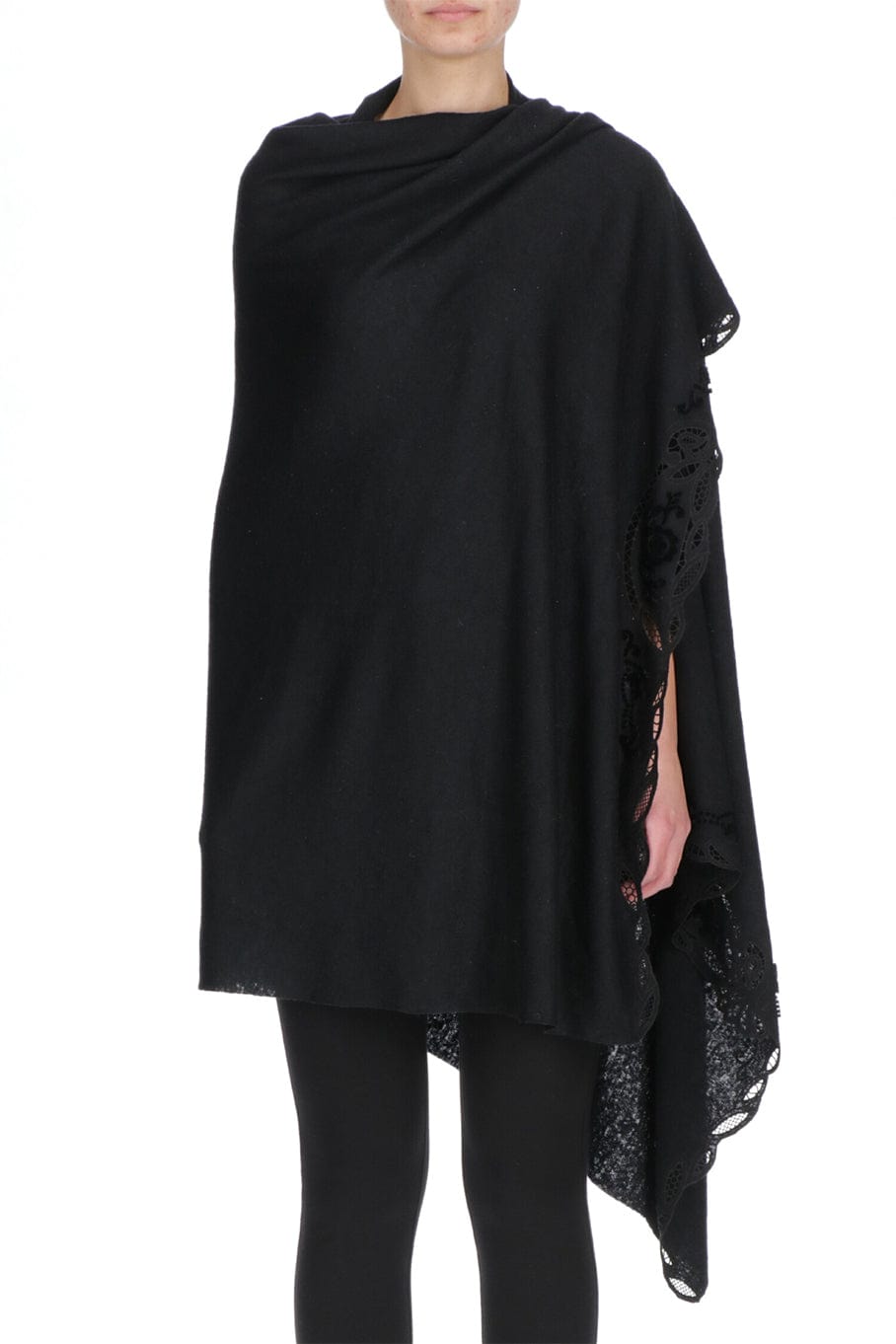 ERMANNO SCERVINO-Long Wrap With Lace Detail - Black-BLACK