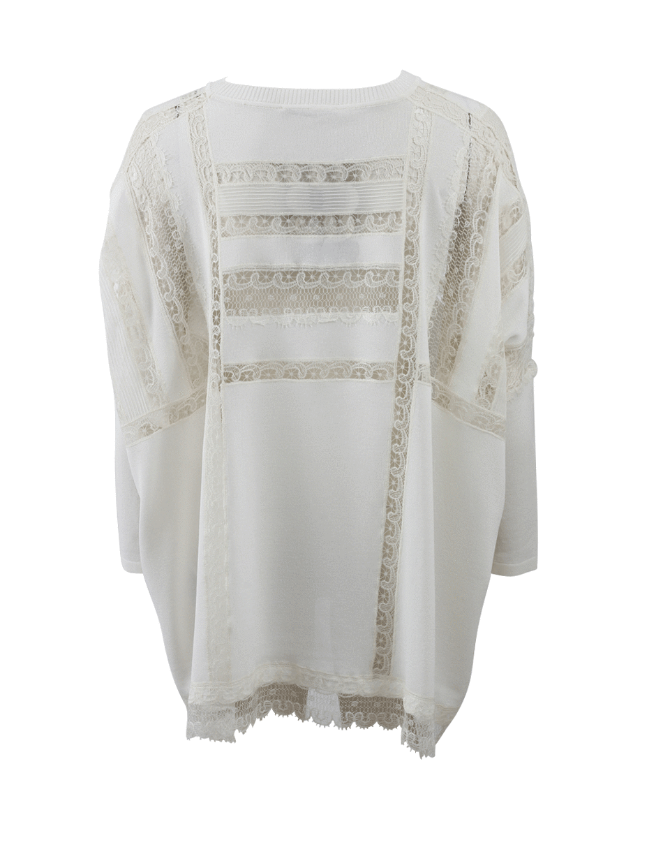 ERMANNO SCERVINO-Lace Detail Poncho-WHITE