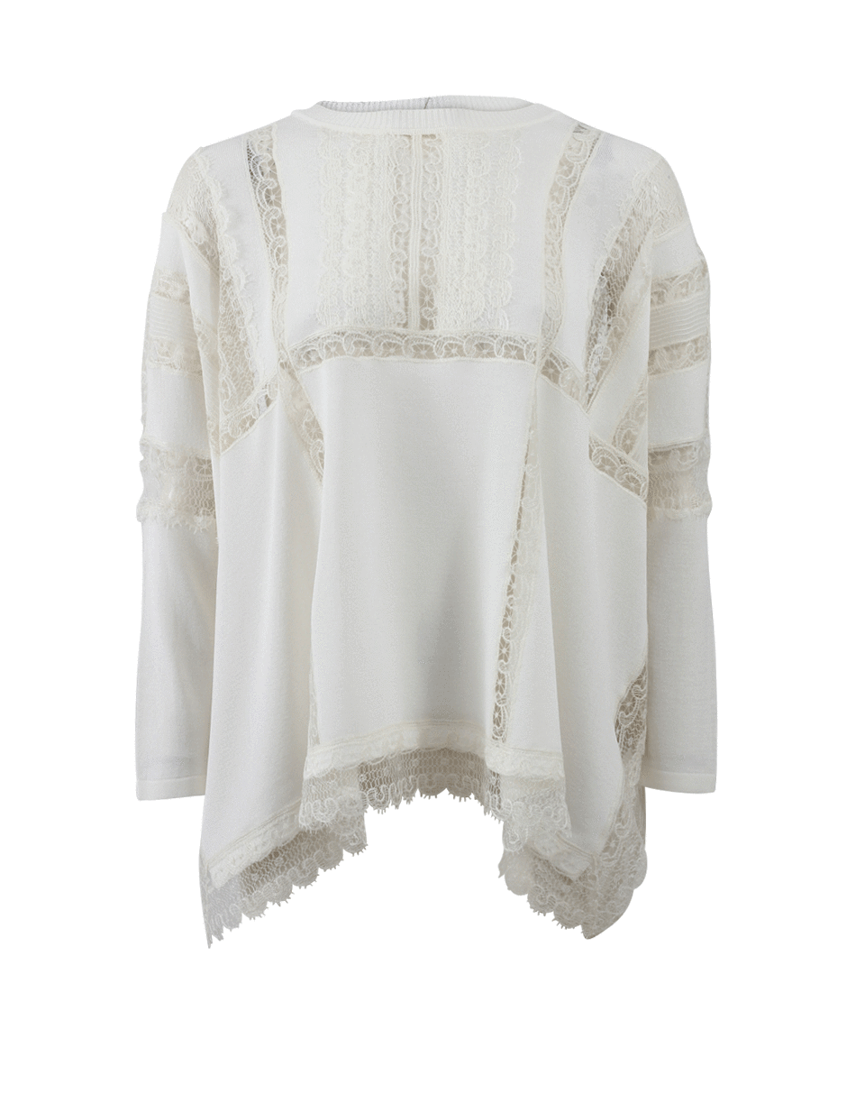 ERMANNO SCERVINO-Lace Detail Poncho-WHITE