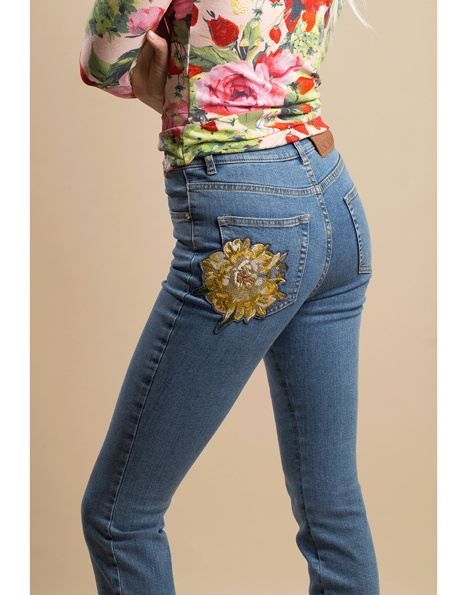ESCADA-Flower Embroidered Denim Jean-