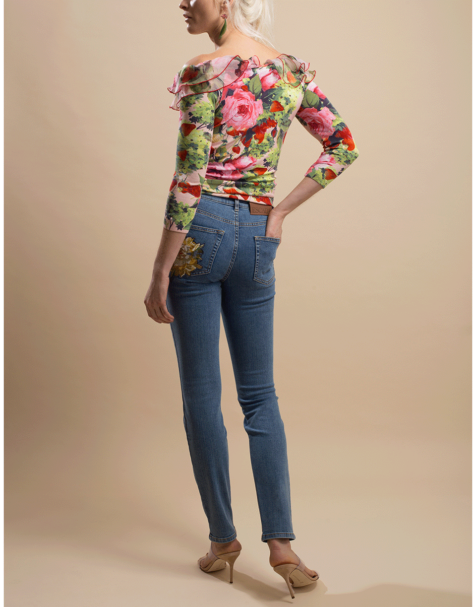 ESCADA-Flower Embroidered Denim Jean-