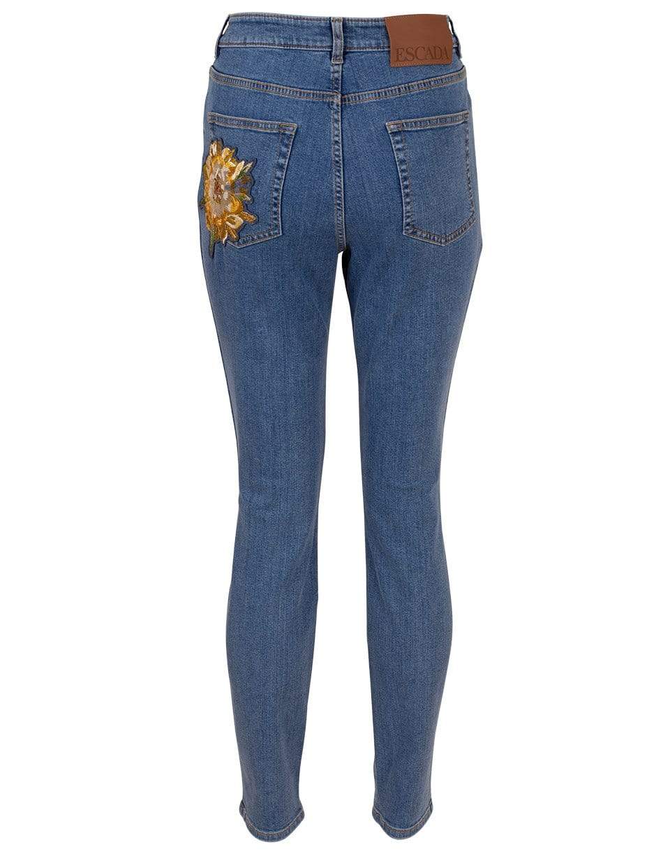 ESCADA-Flower Embroidered Denim Jean-