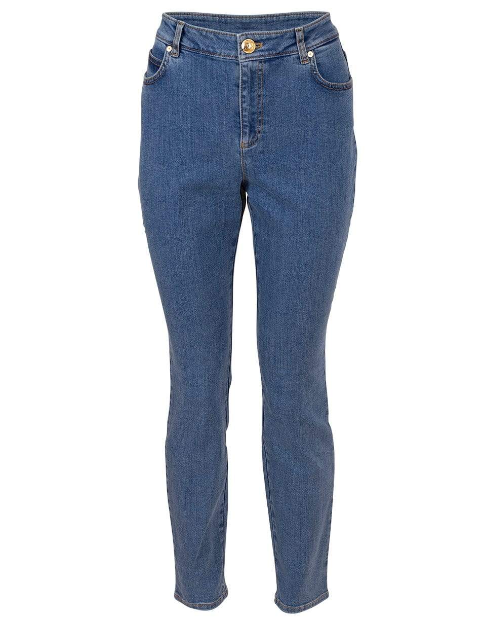 ESCADA-Flower Embroidered Denim Jean-