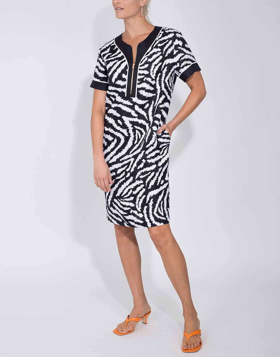 ESCADA SPORT-Dadye Short Sleeve Zebra Print Dress-