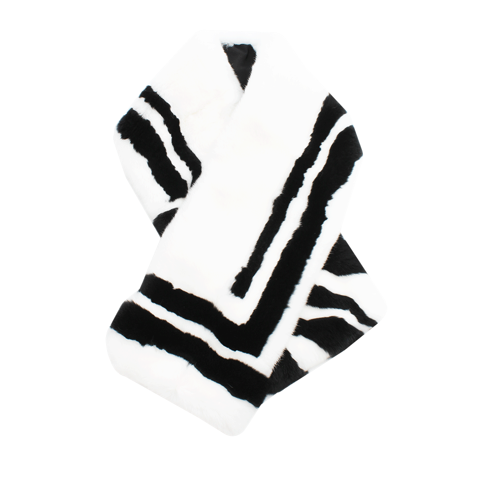 ETRO-Fur And Silk Scarf-BLK/WHT