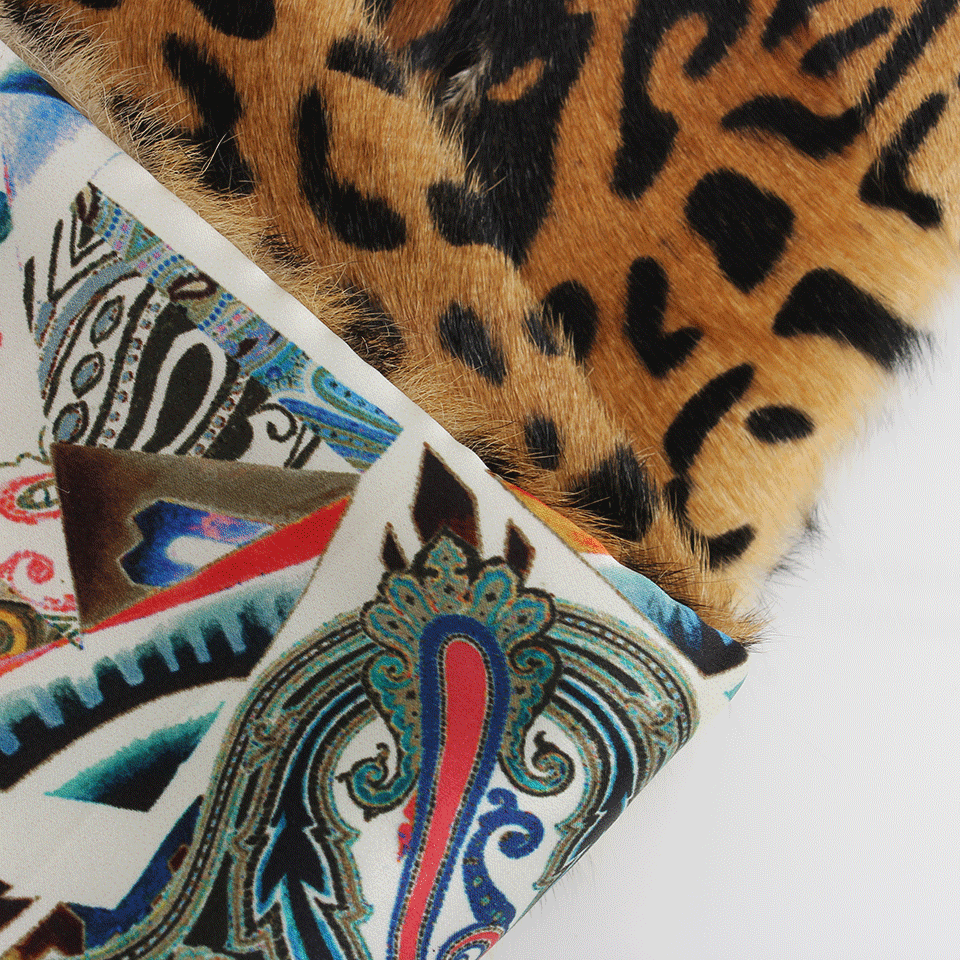 ETRO-Fur And Silk Scarf-LEOPARD