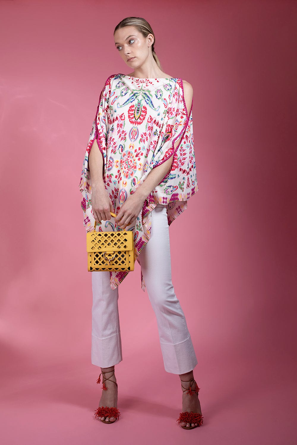 ETRO-Printed Triangle Poncho-WHITE