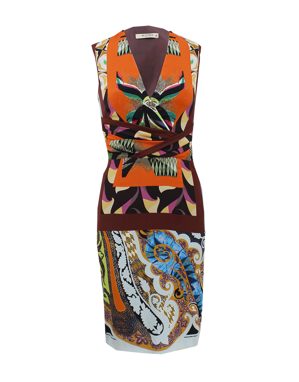 ETRO-V-Neck Wrap Waist Dress-