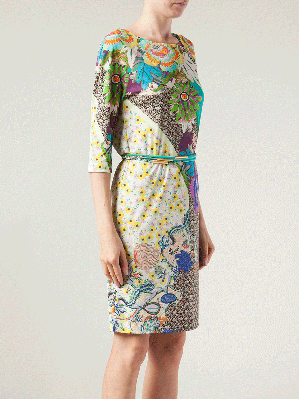ETRO-Quarter Sleeve Mix Floral Dress-