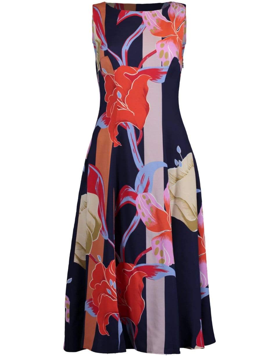ETRO-Sleeveless Printed Flounce Midi Dress-NAVY