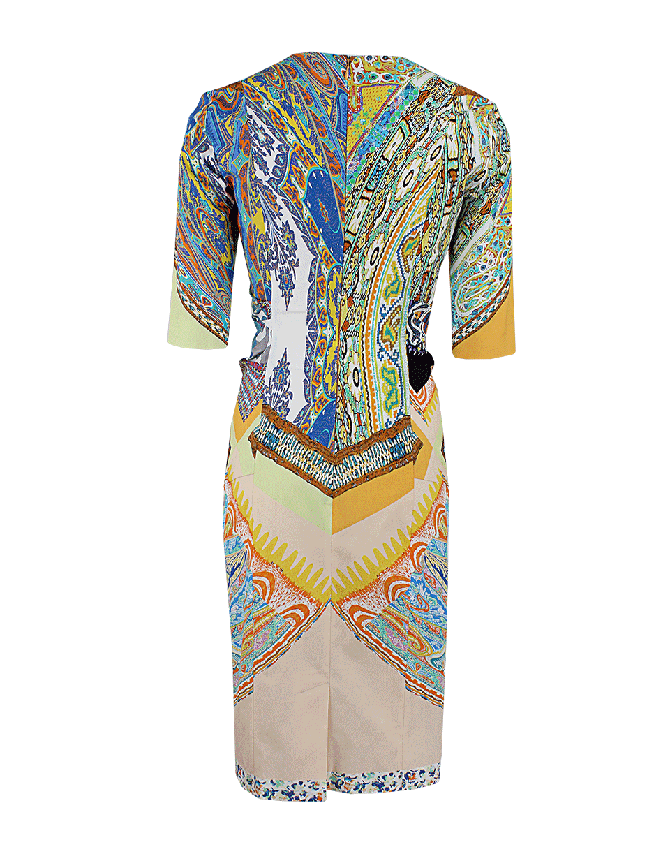 ETRO-Quarter Sleeve Banded V-Neck Print Dress-