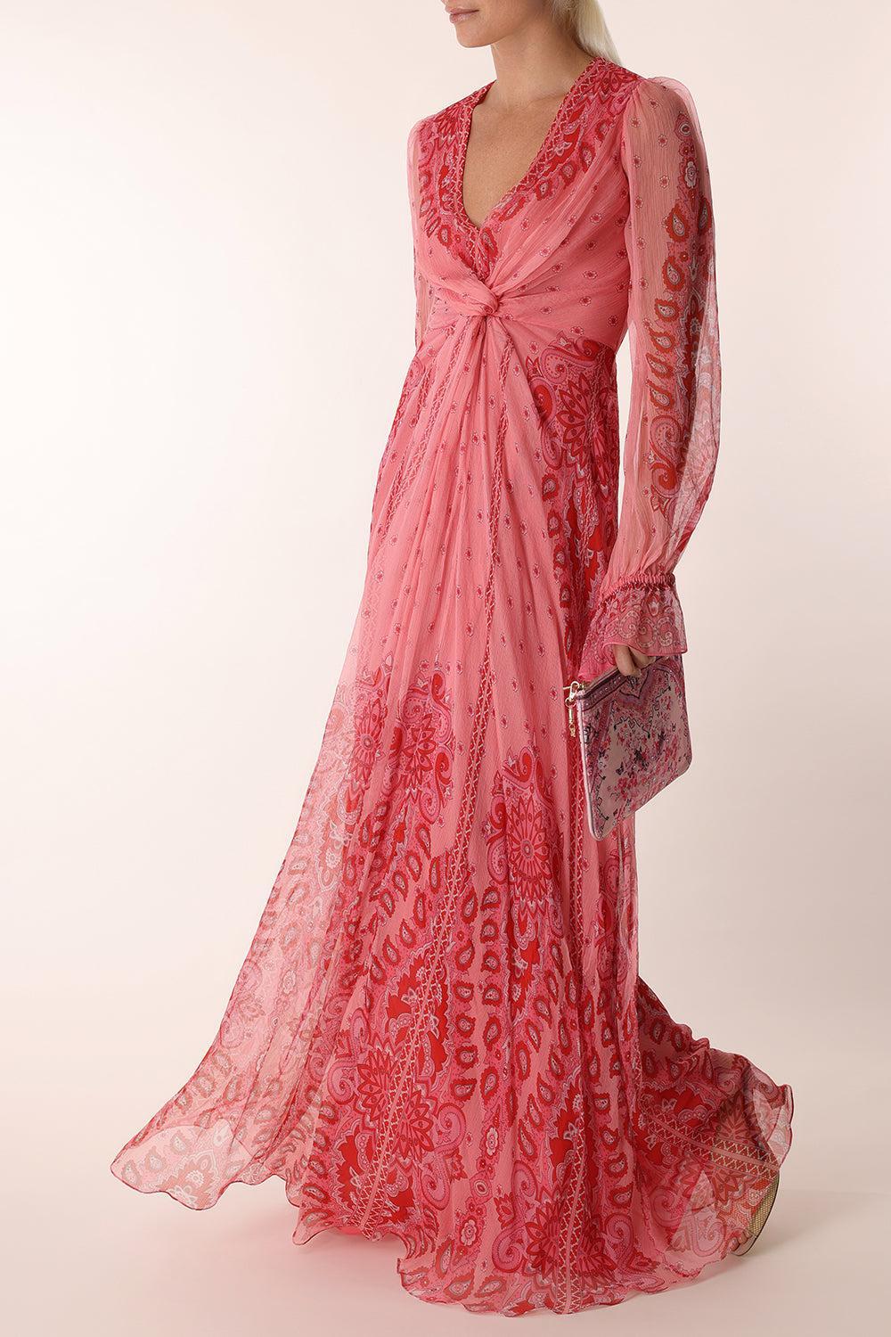 Long Sleeve VNeck Gown-PINK-40-CLOTHINGDRESSGOWN-ETRO