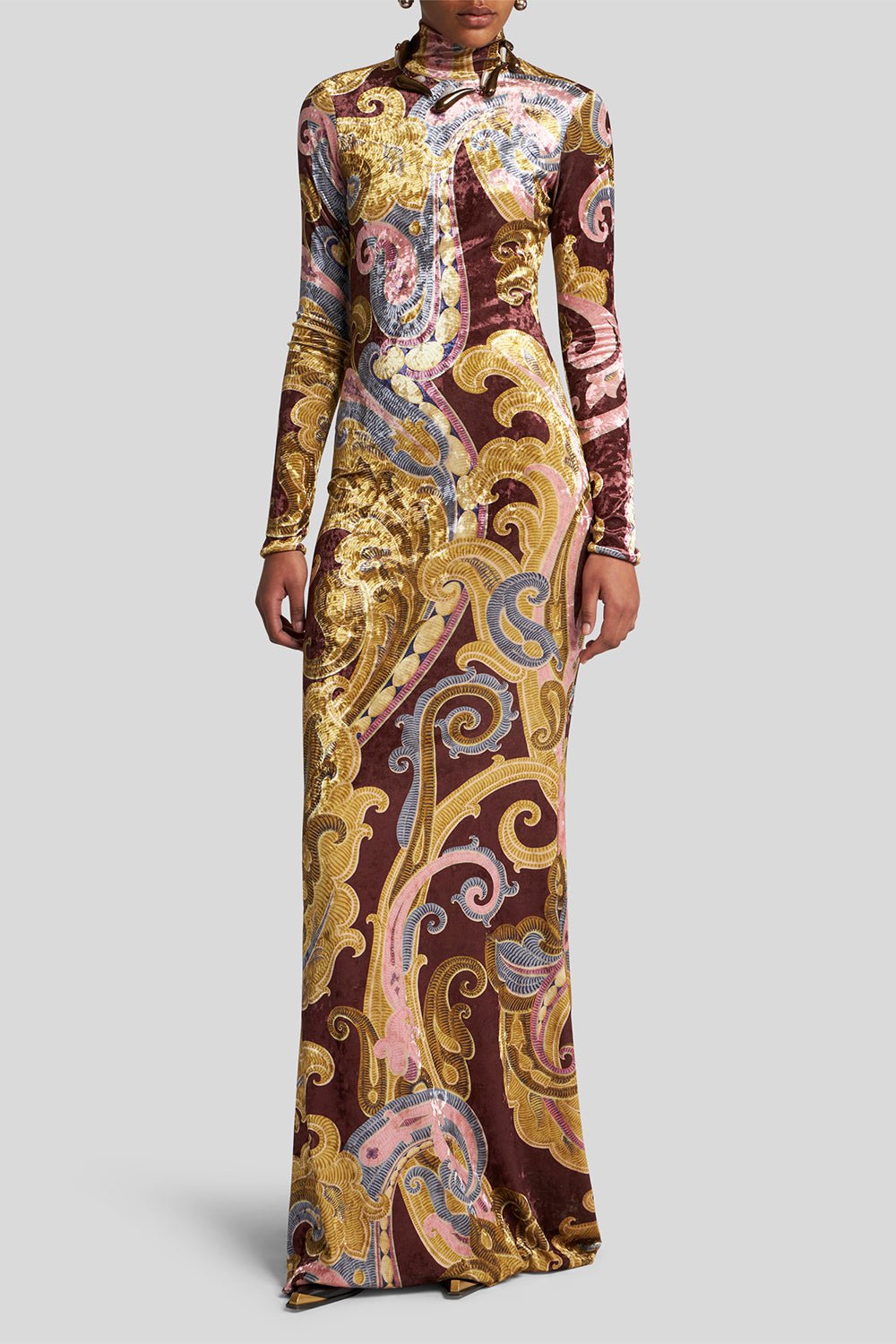 ETRO-Turtleneck Long Sleeve Gown-