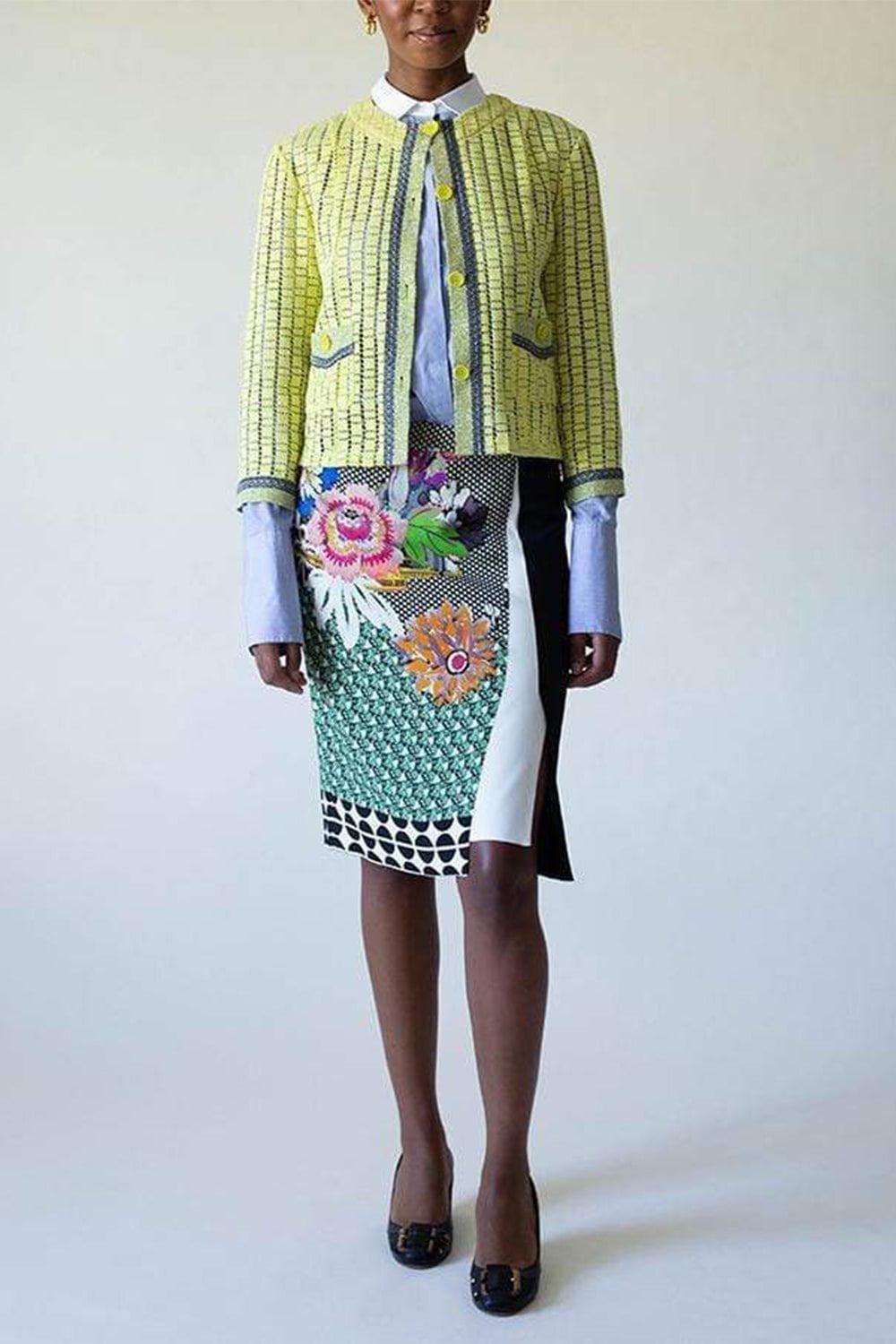 ETRO-Two Pocket Ladder Lace Crop Jacket-YELLOW