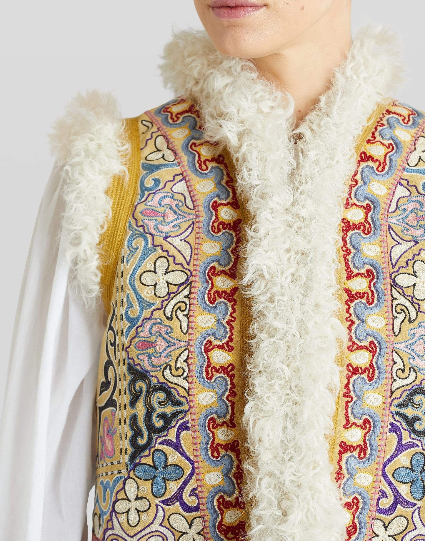 ETRO-Newport Leather Shearling Printed Vest-GIALLO