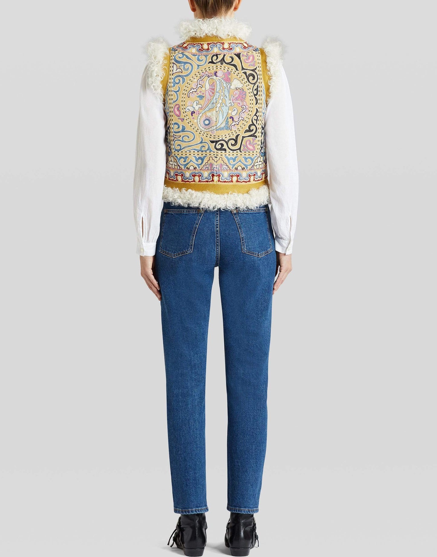 ETRO-Newport Leather Shearling Printed Vest-GIALLO