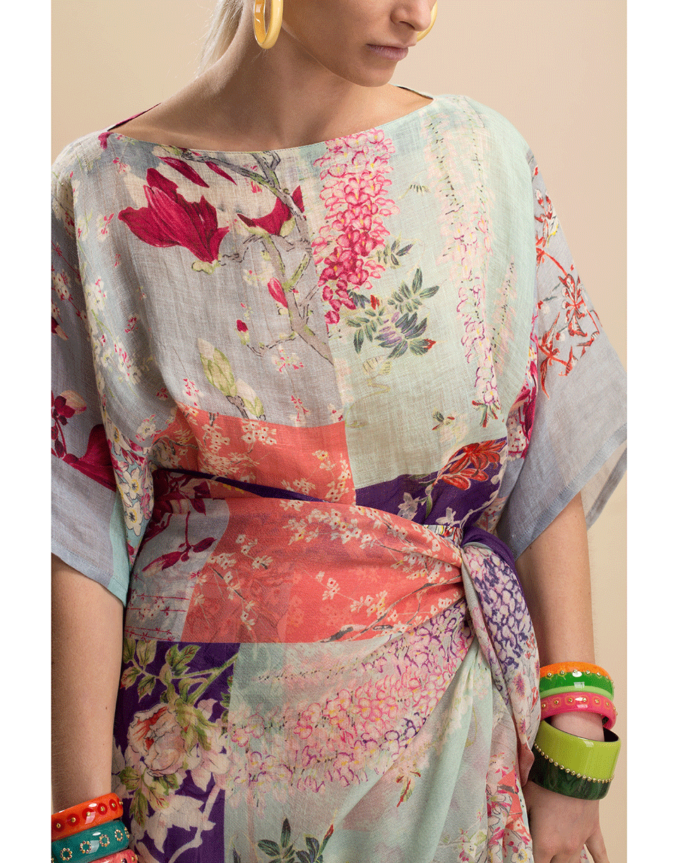 ETRO-Linen Poncho-LT BLUE